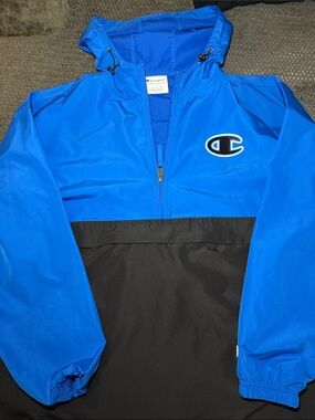 Champion Blue and Black mensHooded Rain Pullover